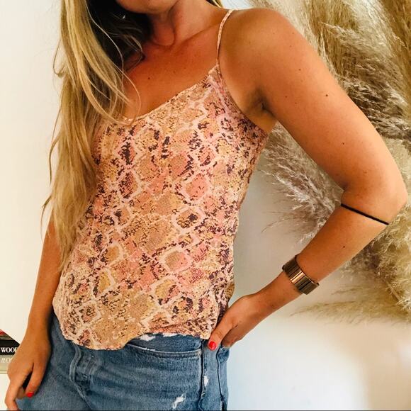 NEW ANTHROPOLOGIE ELOISE Pink Snakeskin Silk Tank Top Layering Cami Blouse XS - Picture 2 of 10